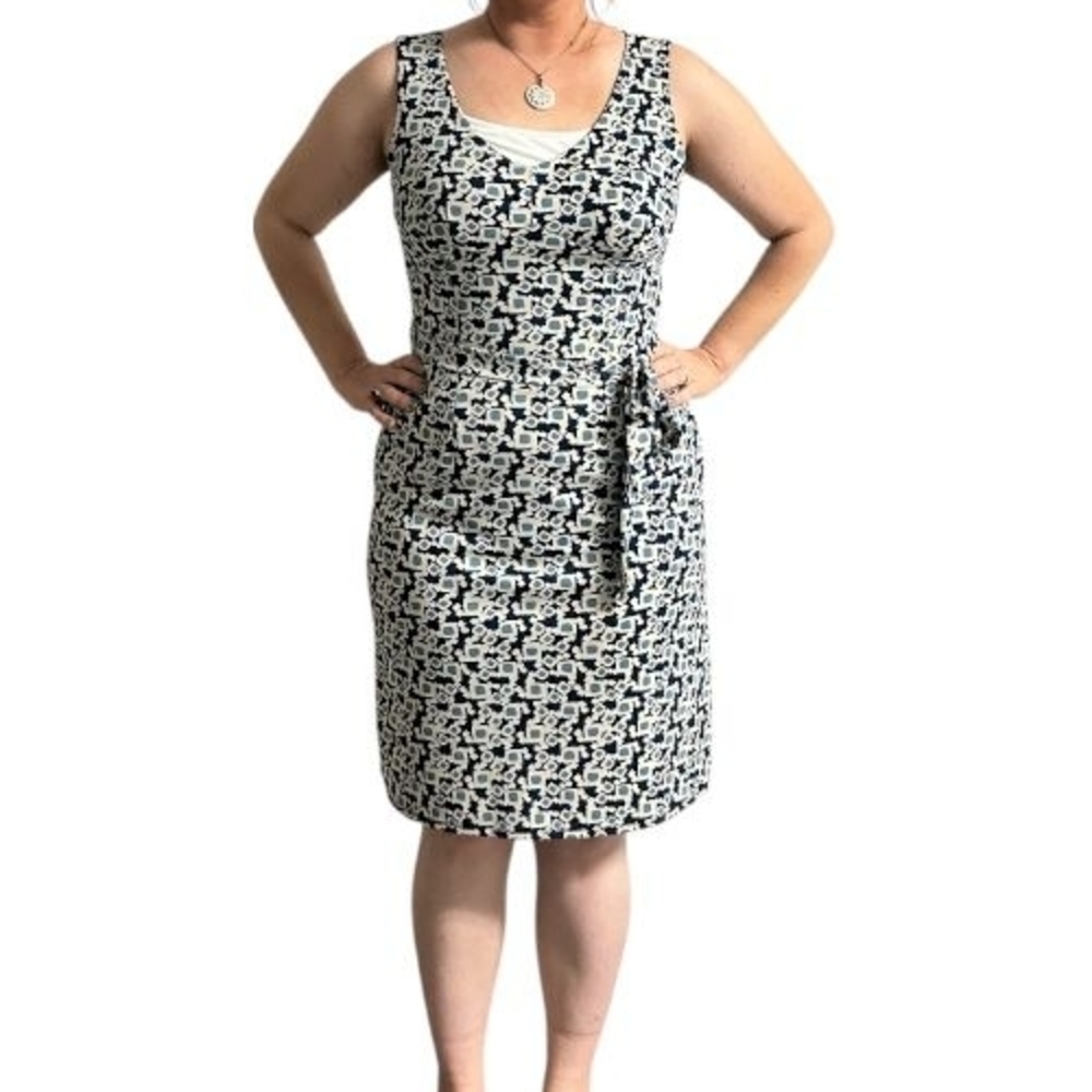 LOFT Blue and White Pattern Midi Dress